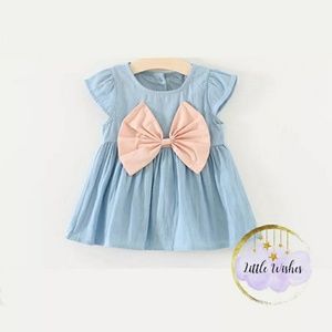 Baby girl casual dress denim with bow